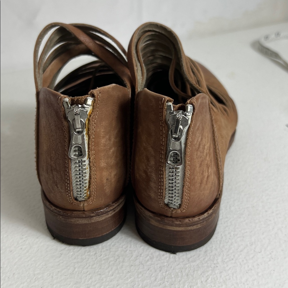 Free People Sz 38 Lost Valley Tan Leather Strappy Ankle Boots  EUC Boho - Picture 7 of 13